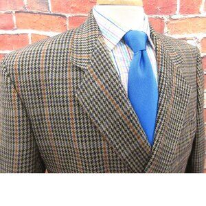 46 L- VTG AVOCA MAN IRISH WOOL SPORT COAT BROWN HOUNDSTOOTH/PLAID